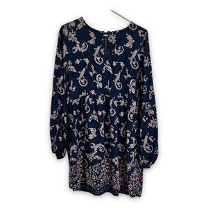 Abercrombie & Fitch Womens Sz M Long Sleeve Floral Blue Dress Boho Bohemian